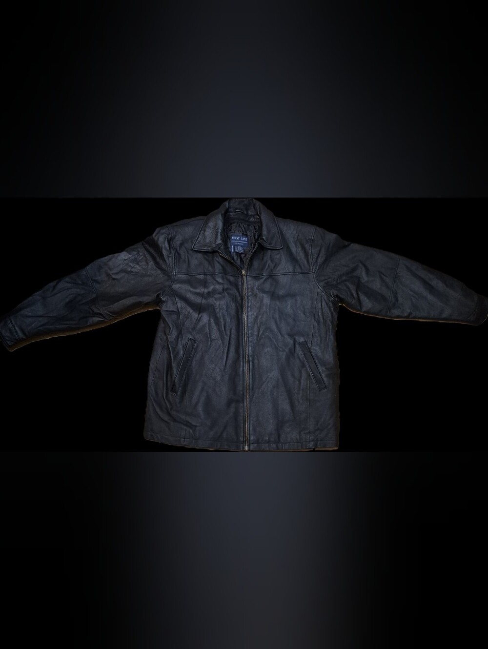 First Line Black Leather Zip Up Bomber Jacket
